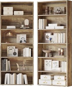 B670 $100  Bookshelves and Bookcases Set of 2 Floor Standing 6 Tiers Display Storage Shelves 70 in Tall Bookcase Home Decor Furniture for Home Office,