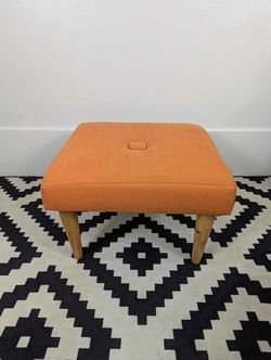 MCM Style Orange Ottoman Footstool Padded Coffee Table