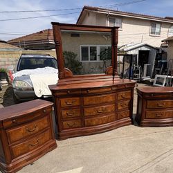 Solid wood Dresser with mirror| 2 end tables