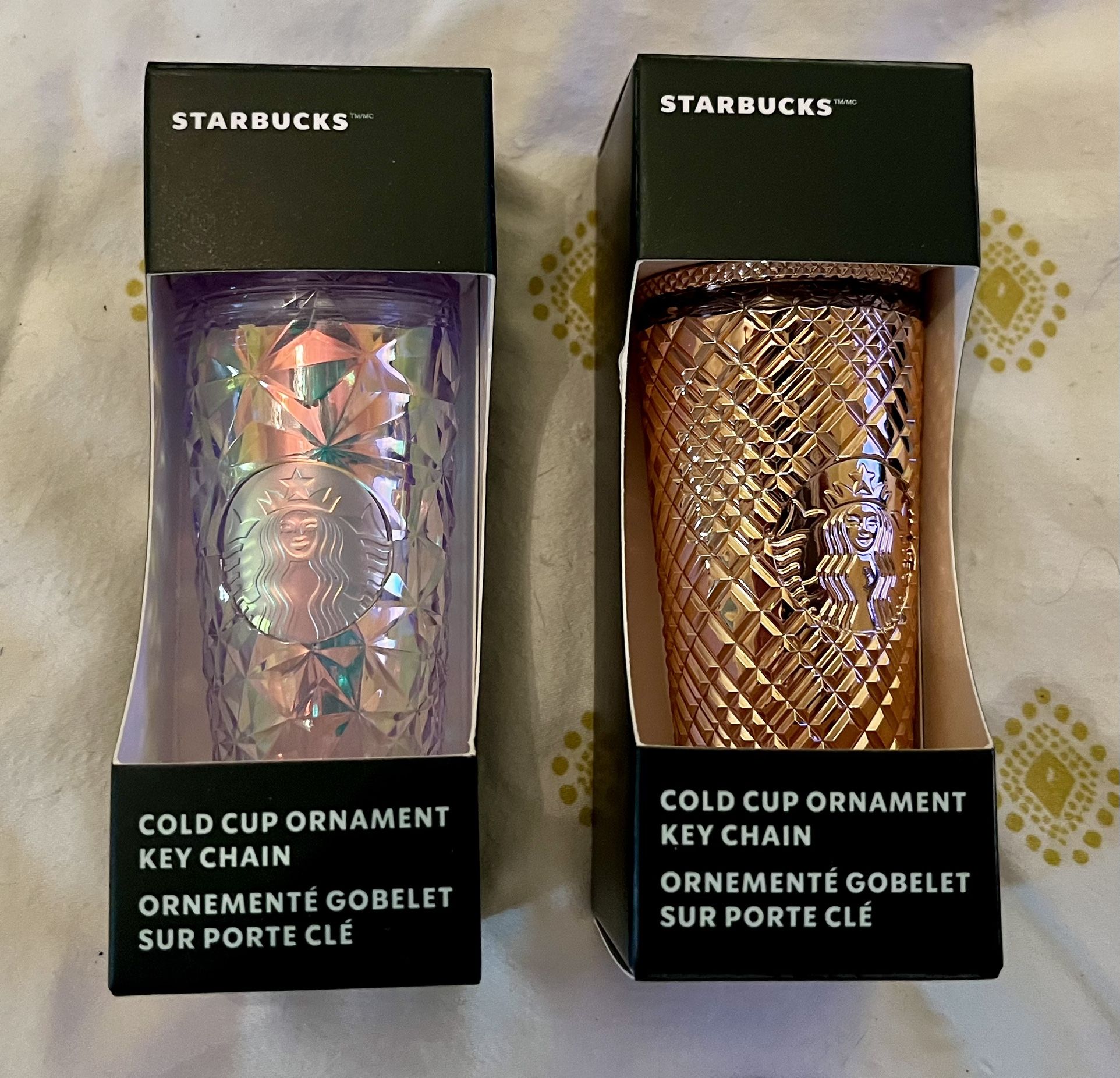 Starbucks Rose Gold  And White Iridescent Keychain 