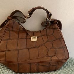 Dooney and Burke Crocodile Embossed Hobo Style Shoulder Bag