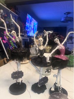 Bella Lux Skeleton Ballerina Figurine Halloween Decor Gothic Ballet 12”  and 10” New