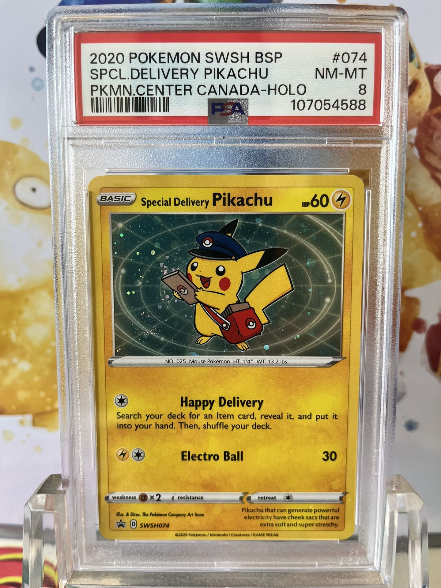 PSA 8 NM Special Delivery Pikachu Cosmo Holo