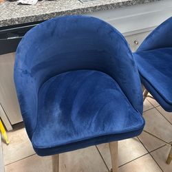 Navy Velvet Tufted Bar Stools with Gold Footrest – Set of 2