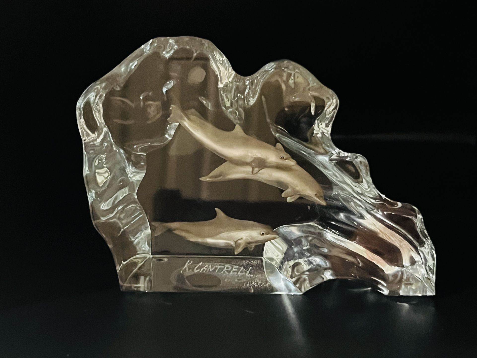 1994 Kitty Cantrell Limited Edition Mixed Media "Dolphin Wave" Pewter and Lucite Sculpture-Signed