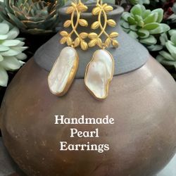 New Baroque Pearl Gold PLATED Handmade Artisan Dangle Earrings 