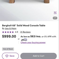 Brand new high end modern wood console table