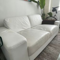 White Real Leather Sofa 