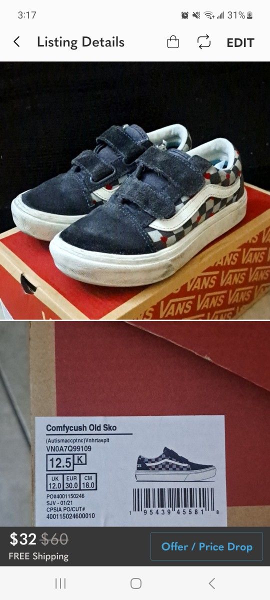 Vans Kids Shoes Gray Size 12.5K