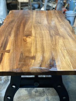 38”x6.5’ mesquite dining table with 4 chairs and bench