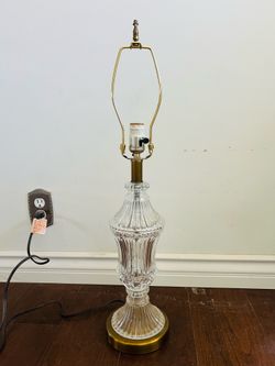 Diamond Pattern Cut Crystal and Polished Brass Base Table Lamp