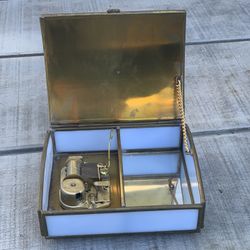 VTG Via Vermont Glass Brass Music Trinket Box Hand Crafted Friendship Gift Works