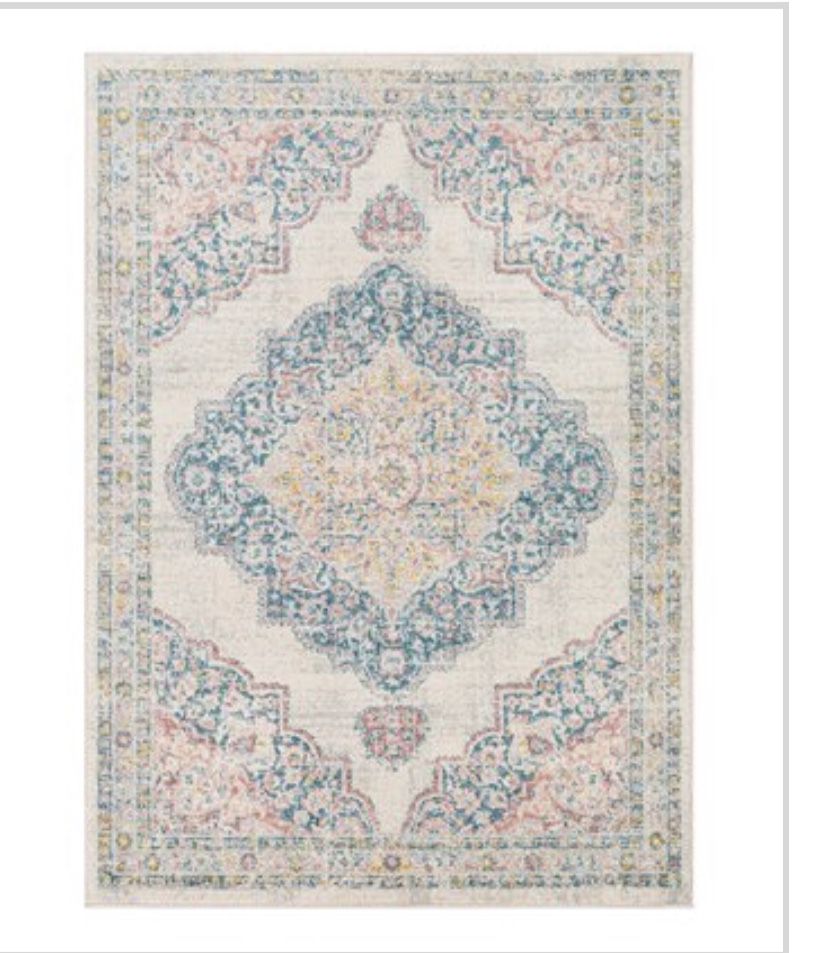 Surya Ivory, Pink, Teal bordered Medalion Chester rug