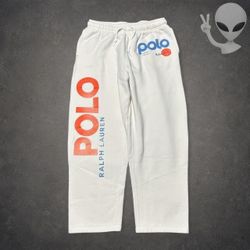 Polo Ralph Lauren Logo & Wave Graphic Fleece Sweatpants Womens M Cream Tapered