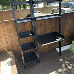 Leaning Desk with 2 Shelves And Leaning Bookcase - Black 