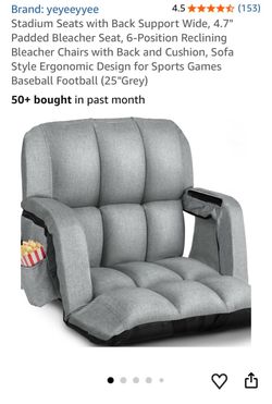yeyeeyyee Stadium Seats with Back Support Wide, 4.7" Padded Bleacher Seat, 6-Position Reclining Bleacher Chairs with Back and Cushion, Sofa Style Ergo