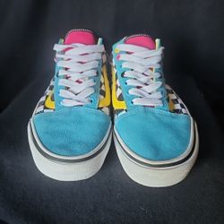 Vans Old Skool Size 6.5m/8W Blue Pink Yellow Checkerboard Men/Women Shoes 