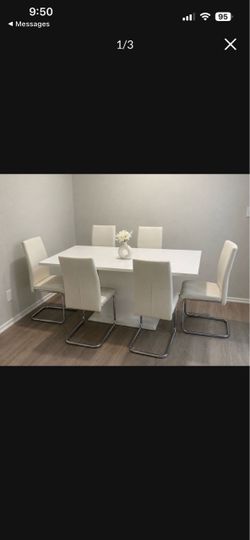 White Dining Table Set with 6 Chairs