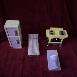 Vintage Dollhouse Furniture Set in Purple and Yellow