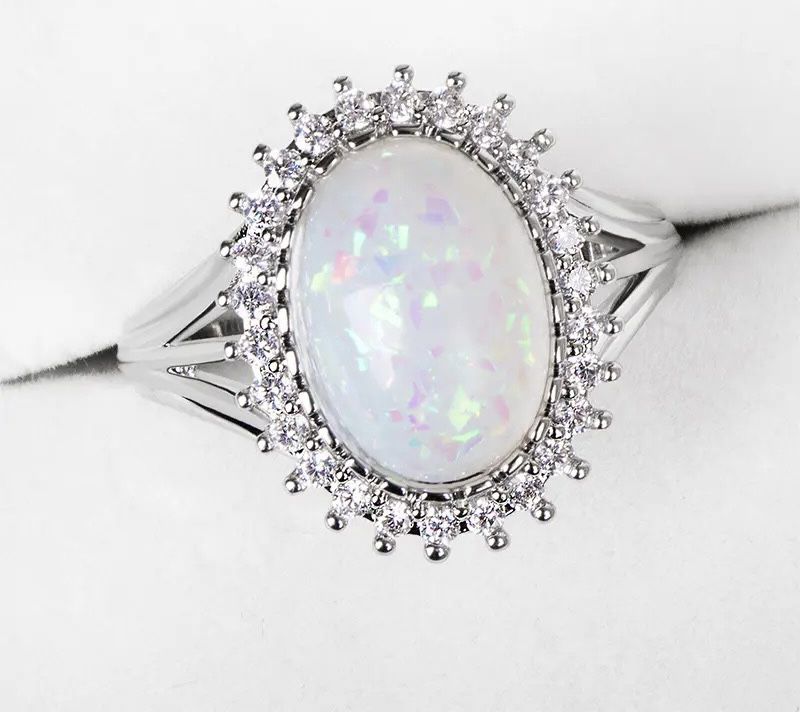 Trendy Silver 925 Jewelry Ring Oval Shape Opal