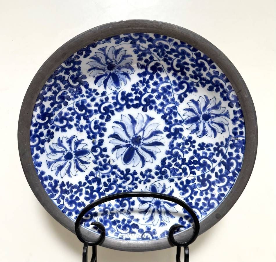 Vintage Japanese Ware ACF Blue And White Bowl Pewter Encased
