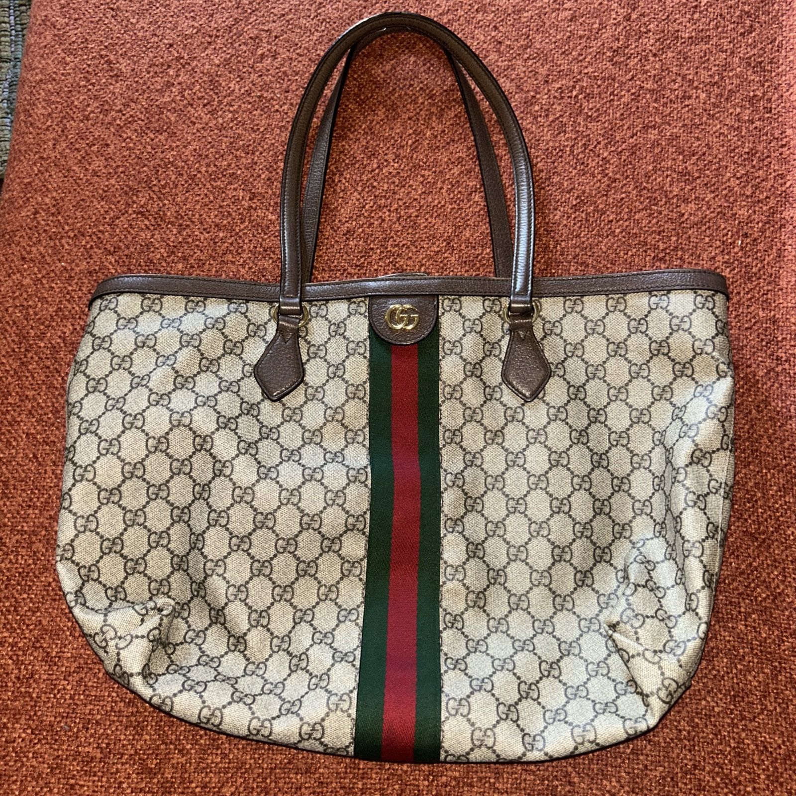 Gucci Ophidia Large Tote Bag Beige And Dark Brown GG SUPREME