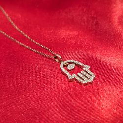 10k Yellow Gold Diamond Hamsa Necklace Set 1/2 ctw .