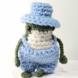 Handmade Crochet Frog with Outfit (Hat & Overalls)