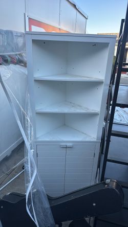 White Corner Shelf Unit with Cabinet