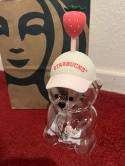 Starbucks pink bear glass cup NEW