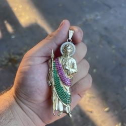 14k Solid Gold Heavy San Judas Pendant