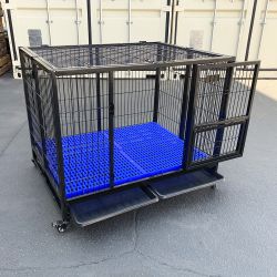 New $180 Heavy-Duty Dog Cage 41x31x34” Single-Door Folding Kennel w/ Plastic Tray 