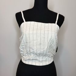 Striped White Linen-Blend Cami Top