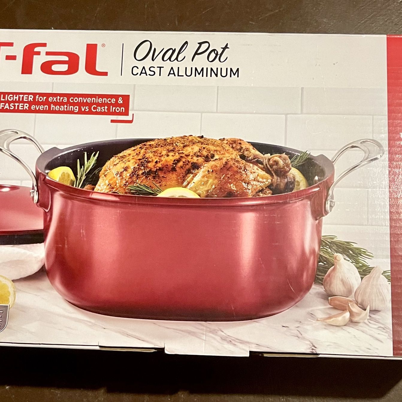 T-fal Oval Covered 6.3qt Cast Aluminum Pot Red Dishwasher Oven