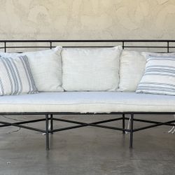 CB2 83” Modern Black Metal Outdoor Sofa with Cushions