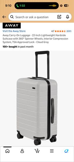 Away Carry-On Luggage - 22-Inch Lightweight Hardside Suitcase with 360° Spinner Wheels, Interior Compression System, TSA-Approved Lock - Cloud Gray