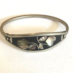 Inlaid Black / MOP Alpaca Silver Mexico Bracelet 