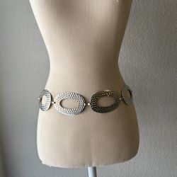 Vintage Silver Tone Chain Belt Oval Hoops Adjustable Boho Retro Style SZ M-1X
