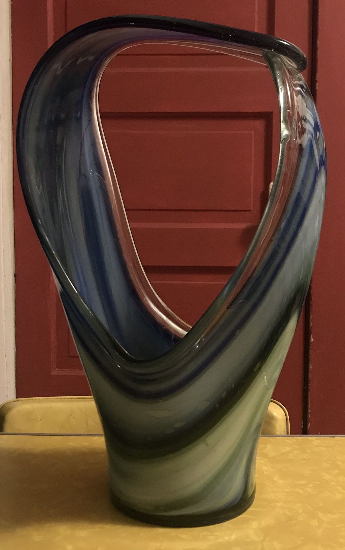 Vintage Blue and White marbled Glass Flower Vase (Mad Men) Mid Century Modern