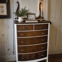 Vintage Waterfall Dresser with Mirror | Solid Wood | Farmhouse Style