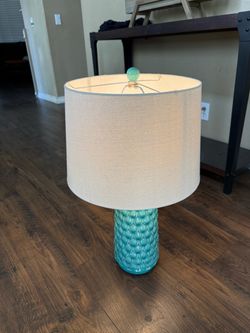 Teal Ceramic Table Lamp with Drum Shade