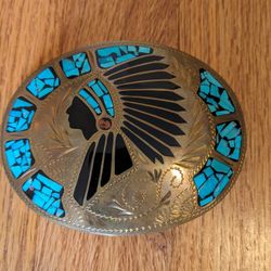 Handcrafted Belt Buckle With Turquoise Inlay