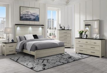 Contemporary designed 6 pc bedroom set features modern design w/smart technology