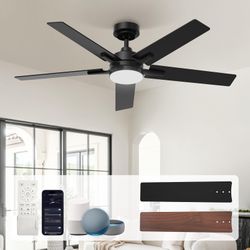 Geinself Ceiling Fans With Lights 52 Inch, Black Smart Ceiling Fan Compatible With Alexa/App/Remote Control, 5 Two-Sided Blades, Ultra Silent Reversib