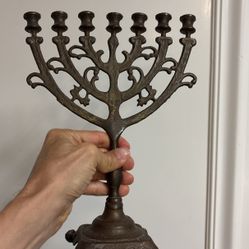 1 Antique Vintage 11.25” Gold Brass Very Heavy Metal Candleabra Candle Holder $35.  Not A Chanukah Menorah.  Judaica & Menorah Priced Separately. 