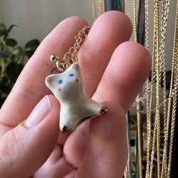 Cat shaped pendant, hand made and hand painted by CA artist