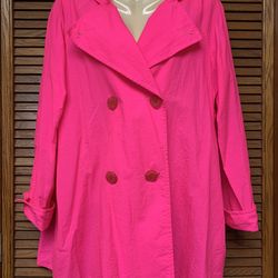 Michael Simon M Fluorescent Pink Knee Length Nylon Trench Coat Rain Jacket