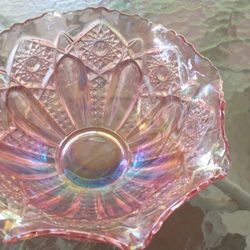 Vintage Pink Opalescent Pressed Glass Bowl