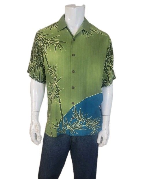 NWT Tommy Bahama Hawaiian Mens Size M Camp Silk Bamboo Eclipse Silk Green Shirt $110