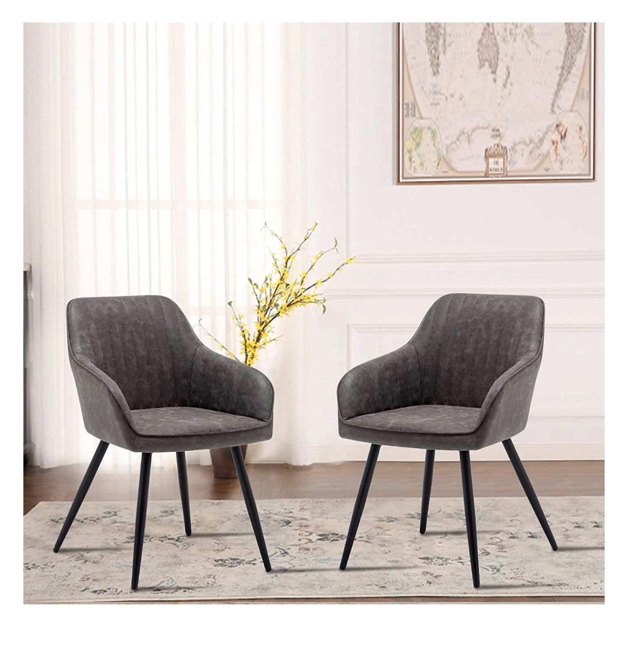 Andeworld Faux Leather Accent Chairs Set of 2, Living Dining Room